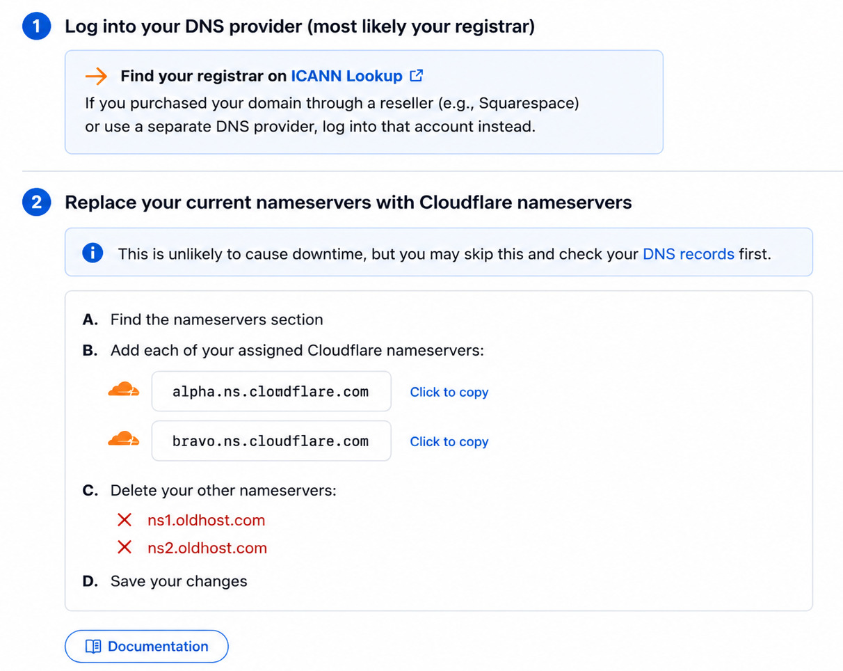 Change nameservers at your domain registrar account