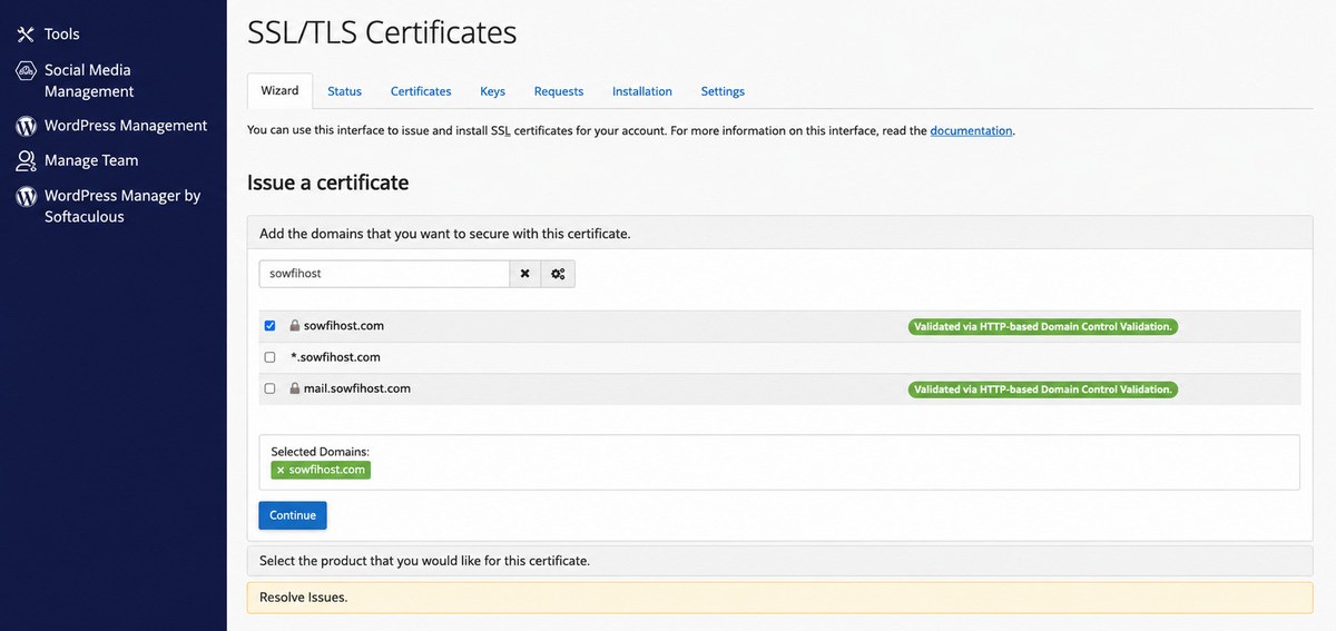 select domain name or subdomain for ssl installation