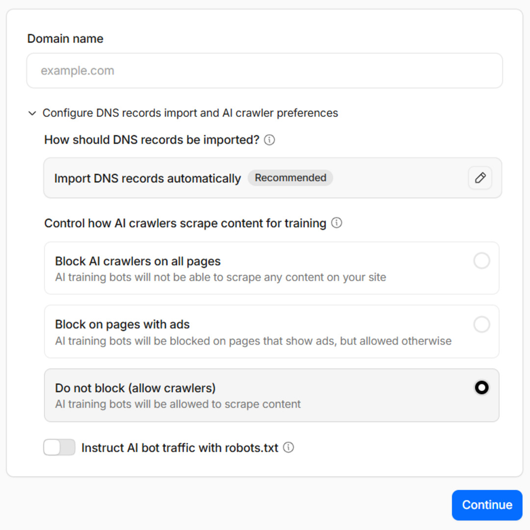 configure website crawlers and import DNS records