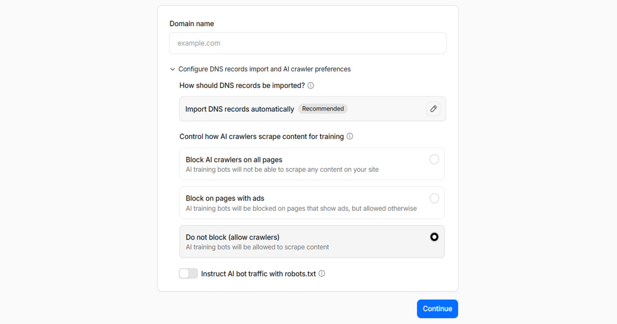configure website crawlers and import DNS records